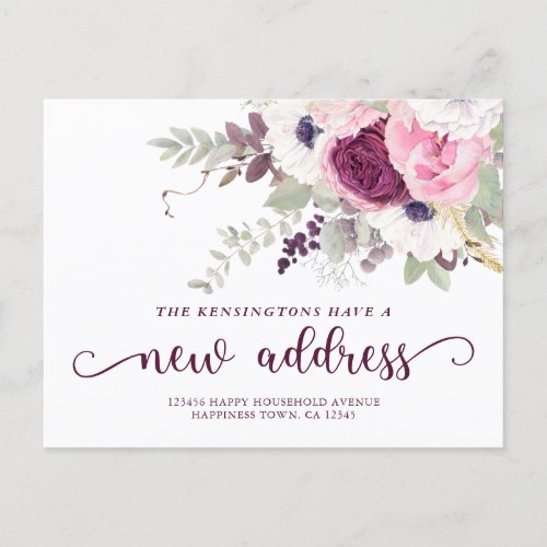 Pretty Watercolor Floral New Address Moving Announcement Postcard