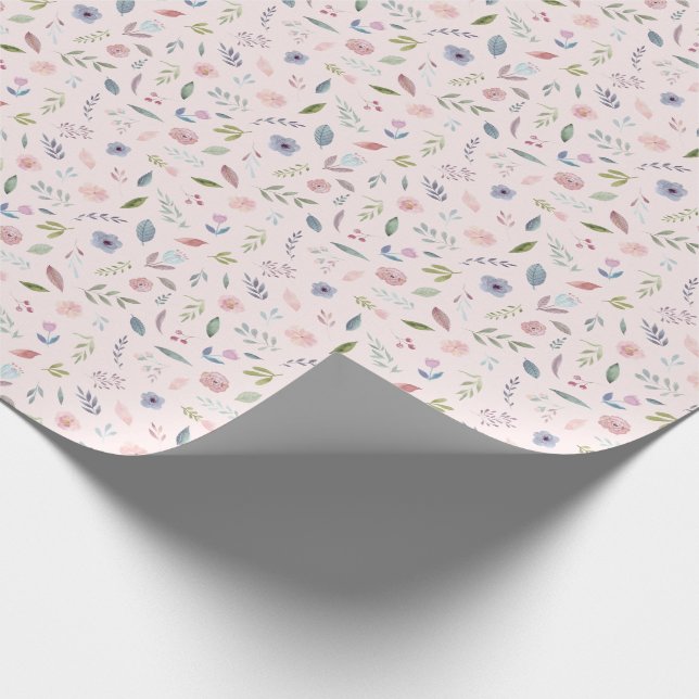 Pretty Watercolor Floral Pattern Blush Pink Wrapping Paper (Corner)