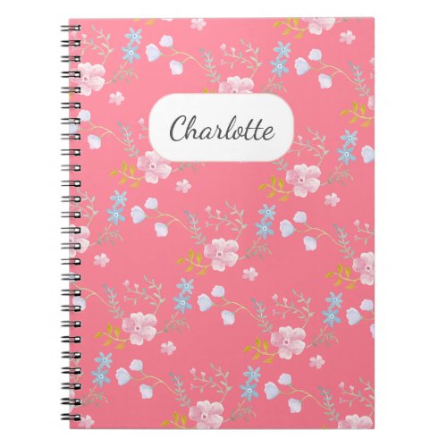 Pretty Watercolor Floral Pattern Custom name Notebook