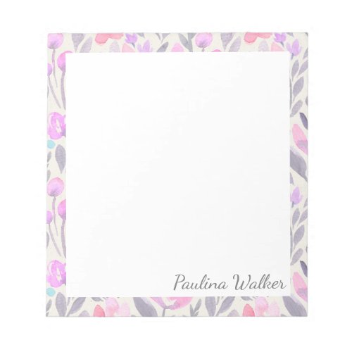 Pretty Watercolor Floral Pattern in Lilac Name Notepad