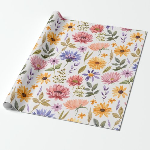 Pretty Watercolor Floral Pattern Wrapping Paper