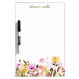 Pretty Watercolor Floral Personalized Dry Erase Board