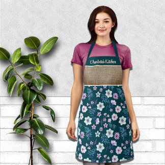 Pretty Watercolor Floral Personalized First Name Apron