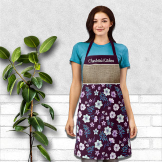 Pretty Watercolor Floral Personalized First Name Apron
