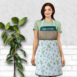Pretty Watercolor Floral Personalized First Name Apron