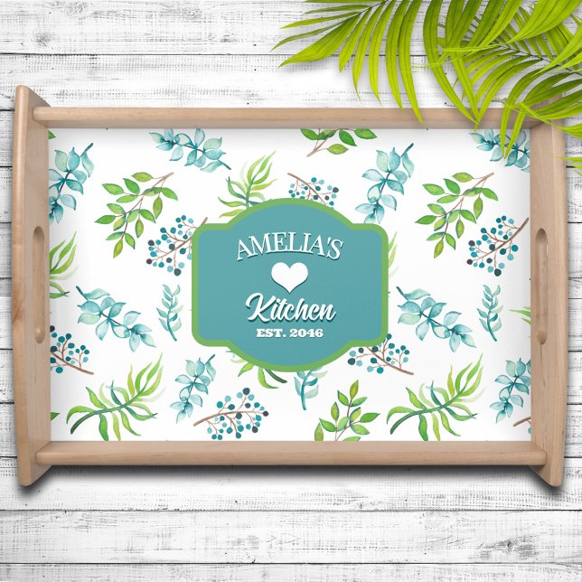 Pretty Watercolor Floral Personalized Kitchen Serving Tray (Creator Uploaded)