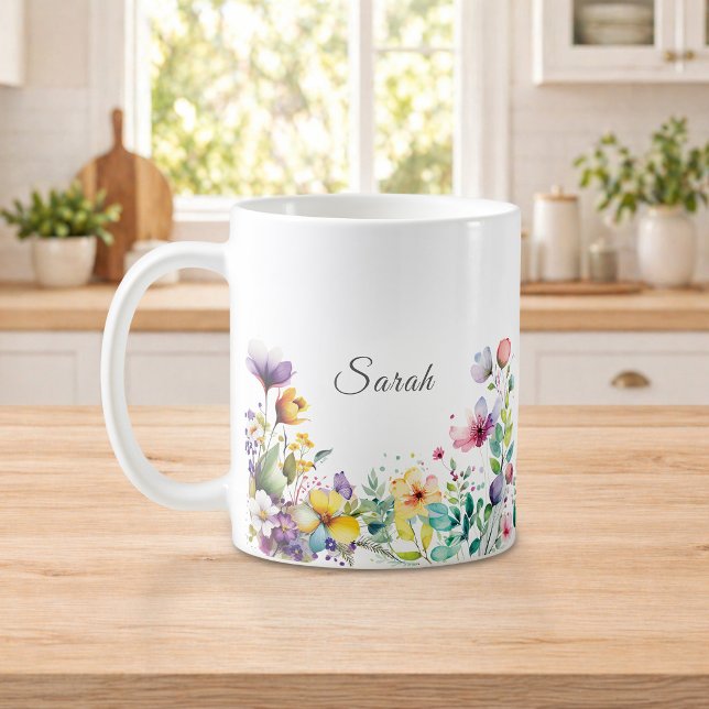 Pretty Watercolor Floral Personalized Mug (Creator Uploaded)