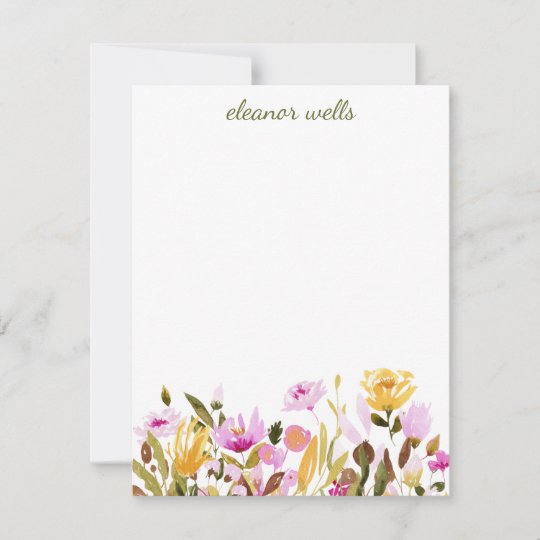 Pretty Watercolor Floral Personalized Stationery Note Card