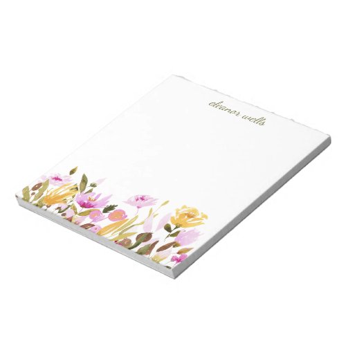 Pretty Watercolor Floral Personalized Stationery Notepad