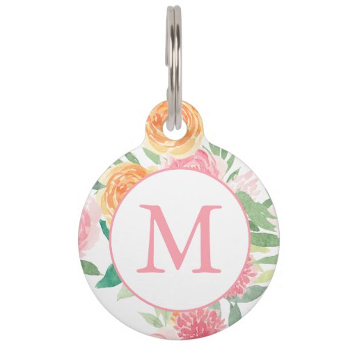 Pretty Watercolor Floral Pets Name and Phone Pet ID Tag