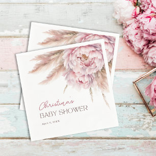 Pretty Watercolor Floral Pink Baby Shower Napkins