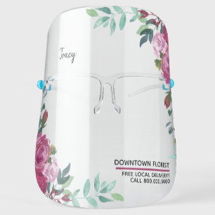 Pretty Watercolor Floral Roses Small Business Face Shield