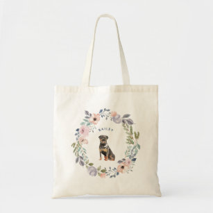 Pretty Watercolor Floral   Rottweiler Dog Tote Bag