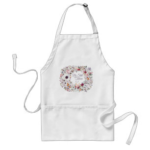 Pretty Watercolor Floral Scripture Monogram Adult Apron