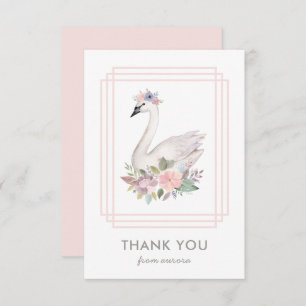 Pretty Watercolor Floral Swan Princess Birthday Thank You Card