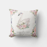 Pretty Watercolor Floral Swan Princess Name Throw Pillow at Zazzle