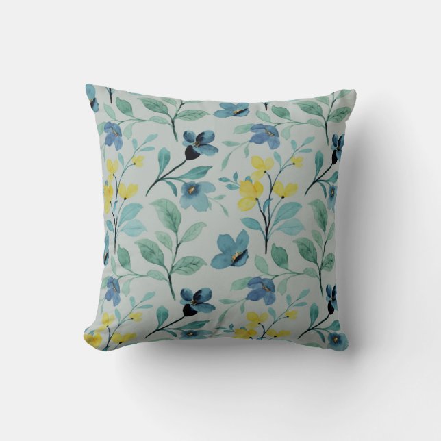 Pretty Watercolor Floral  Throw Pillow (Front)