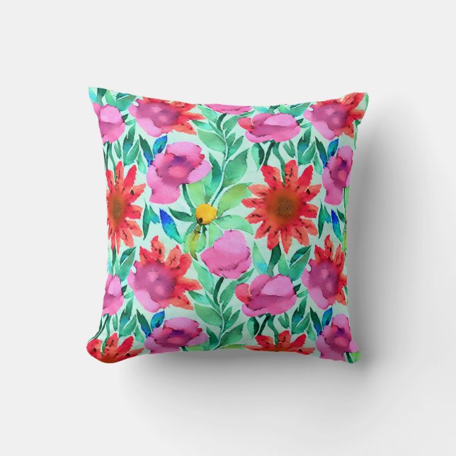 Pretty Watercolor Floral  Throw Pillow (Front)