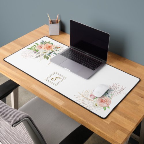 Pretty Watercolor Floral wMonogram Desk Mat