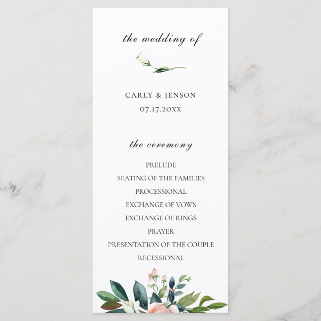Pretty Watercolor Floral Wedding Program (Front)