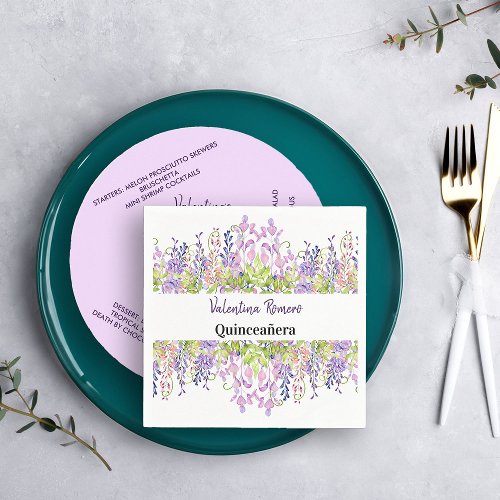 Pretty Watercolor Floral Wisteria Flowers Party Napkins