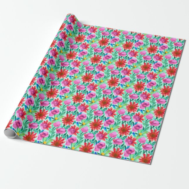 Pretty Watercolor Floral  Wrapping Paper (Unrolled)