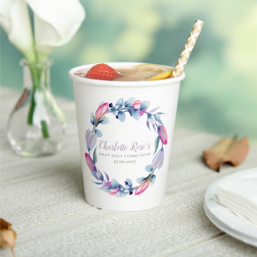 Pretty Watercolor Floral Wreath First Communion  P