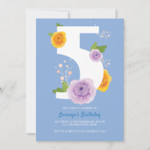 Pretty Watercolor Florals Kids 5th Birthday Party