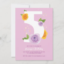 Pretty Watercolor Florals Kids 5th Birthday Party