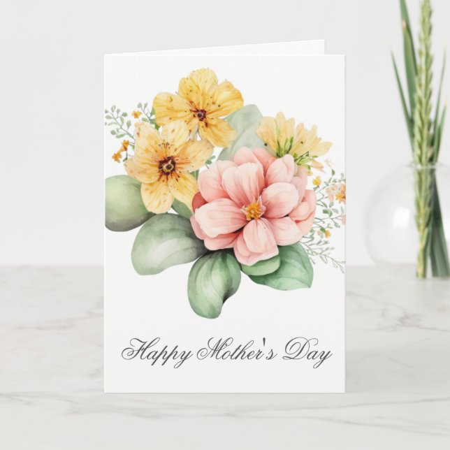 Pretty Watercolor Florals Mothers Day Card (Front)