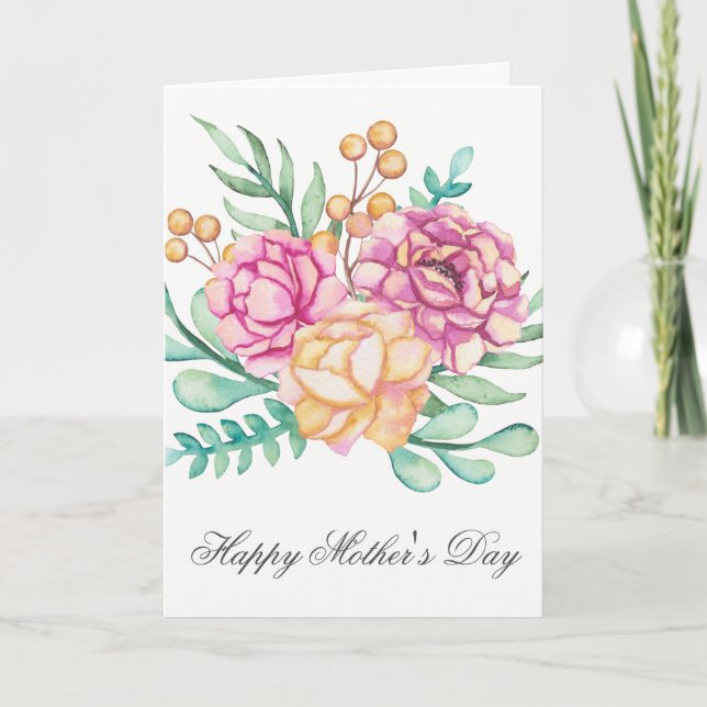 Pretty Watercolor Florals Mothers Day Card (Front)