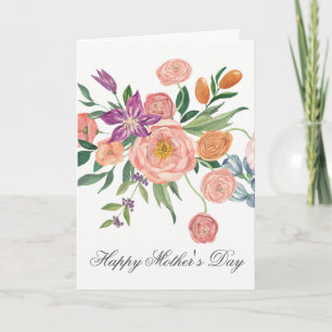 Pretty Watercolor Florals Mothers Day Card