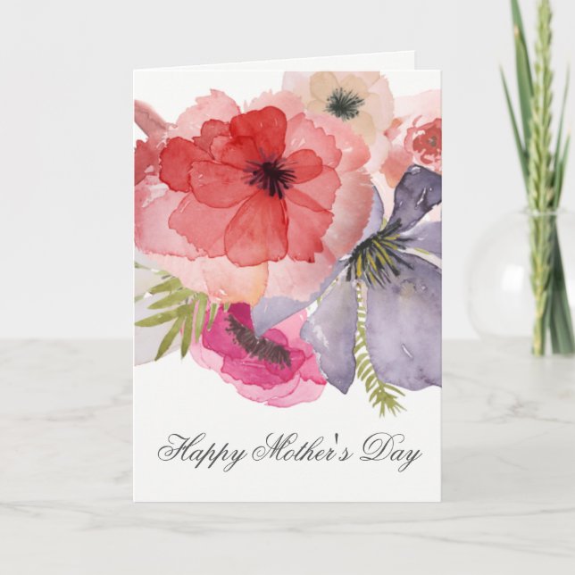Pretty Watercolor Florals Mothers Day Card (Front)
