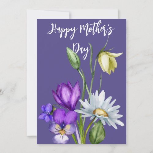 Pretty Watercolor Florals Mothers Day Card Purple