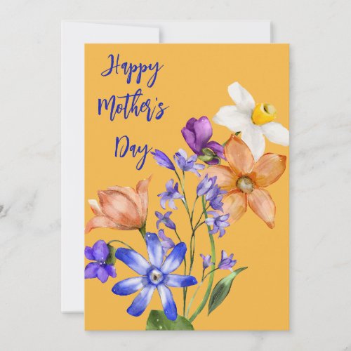 Pretty Watercolor Florals Mothers Day Card Yellow