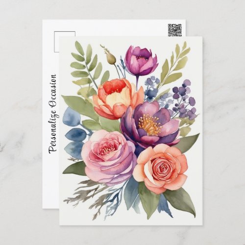 Pretty Watercolor Flower Floral Assortment Bouquet Postcard