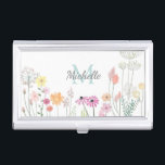 Pretty Watercolor Flower Meadow Personalised Business Card Case<br><div class="desc">Pretty watercolor flowers on personalised pencil case.</div>