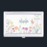 Pretty Watercolor Flower Meadow Personalised Business Card Case<br><div class="desc">Pretty watercolor flowers on personalised pencil case.</div>