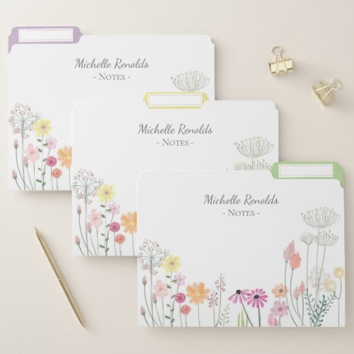 Pretty Watercolor Flower Meadow Personalised File Folder