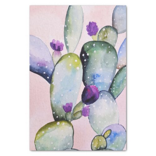 Pretty Watercolor Flowering Cactus Tissue Paper