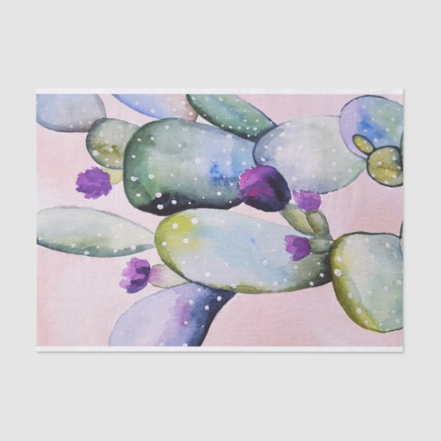 Pretty Watercolor Flowering Cactus Tissue Paper (Front)