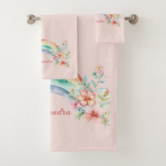 Pretty Watercolor Flowers and Rainbow