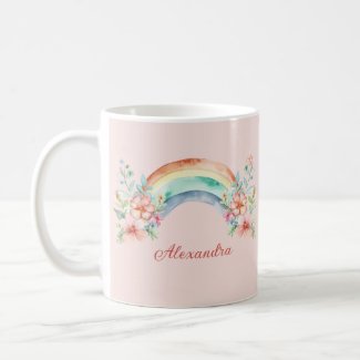 Pretty Watercolor Flowers and Rainbow