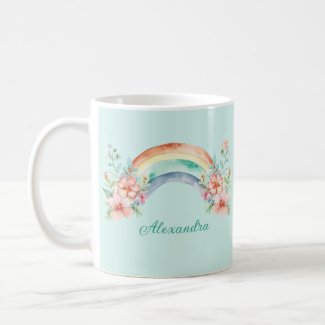 Pretty Watercolor Flowers and Rainbow