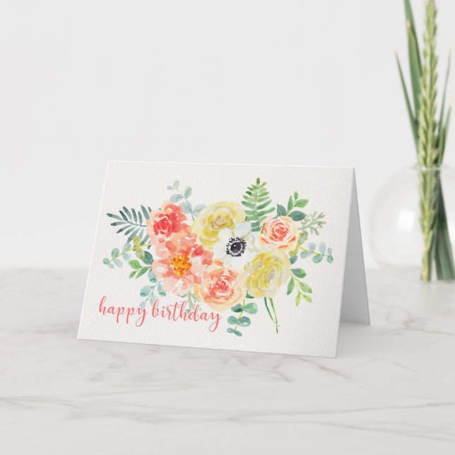 Pretty Watercolor Flowers Birthday Card (Front)