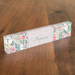 Pretty Watercolor Flowers Botanical Desk Name Plate