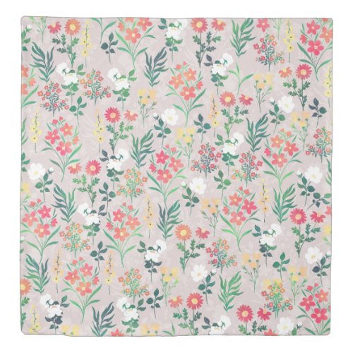 Pretty Watercolor Flowers Botanical Duvet Cover
