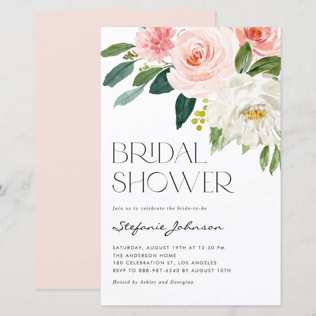 Pretty Watercolor Flowers Bridal Shower Invitation (Front/Back)