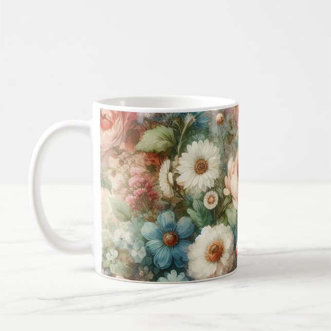 Pretty Watercolor Flowers Coffee Mug (Left)