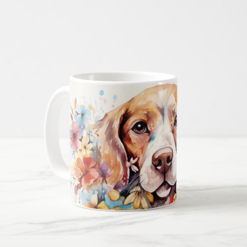 Pretty Watercolor Flowers Dog Coffee Mug